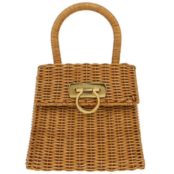 Salvatore Ferragamo Beige Ratan Gancini Handbag DO-216176 177609 - Picture 1 of 10